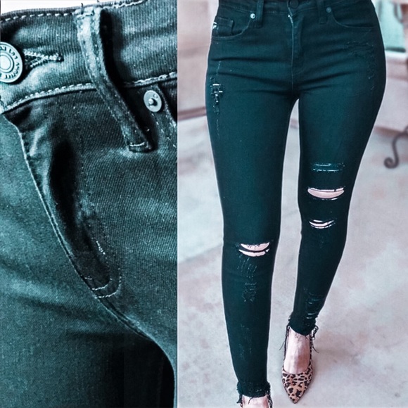 Pants - Distressed Denim Ankle Fray Black Skinny Jeans